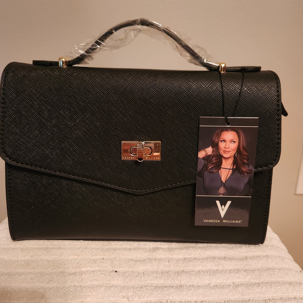 Black Crossbody Bag with Chain Straps and Metal Hardware